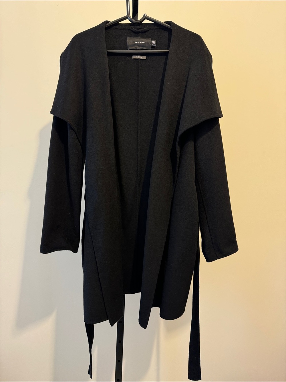 Tahari Handmade Black Draped Belted Cardigan